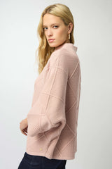Joseph Ribkoff Textured Sweater Knit Mock Neck Pullover 253943 Rosé