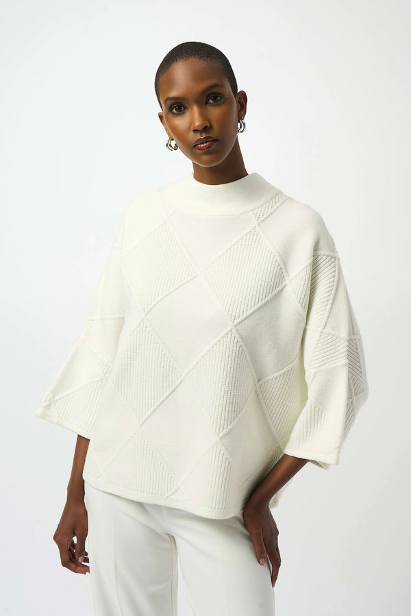 Joseph Ribkoff Textured Sweater Knit Mock Neck Pullover 253943 Winter White