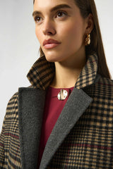 Joseph Ribkoff Wool Blend Plaid Double-Faced Coat 253946 | Camel/Multi