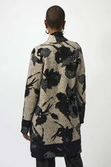 Joseph Ribkoff Abstract Jacquard Sweater Knit Long Cardigan 253956 Champagne/Black