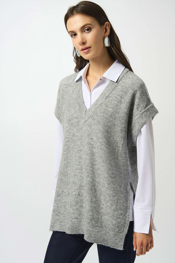 Joseph Ribkoff Sweater Knit Sleeveless Tunic with Sequins 253957 Grey