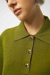 Joseph Ribkoff Sweater Knit Boxy Pullover with Polo Collar 253962 Artichoke