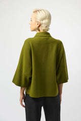 Joseph Ribkoff Sweater Knit Boxy Pullover with Polo Collar 253962 Artichoke