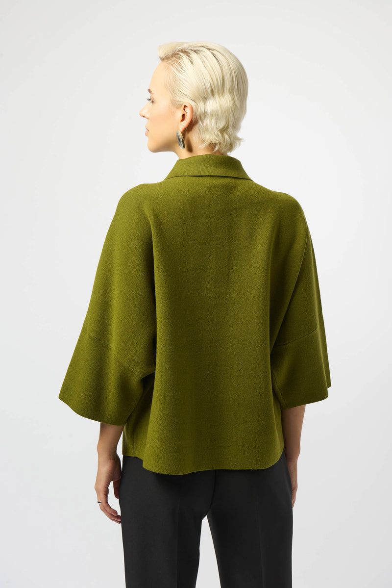 Joseph Ribkoff Sweater Knit Boxy Pullover with Polo Collar 253962 Artichoke