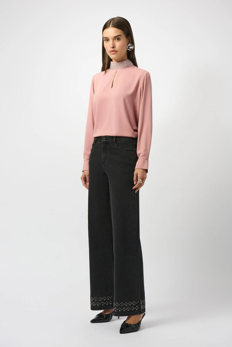 Joseph Ribkoff Classic Wide Leg Stretch Denim Jeans 253988 Charcoal Grey