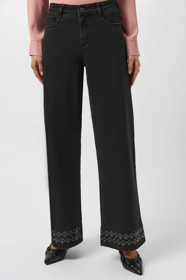 Joseph Ribkoff Classic Wide Leg Stretch Denim Jeans 253988 Charcoal Grey