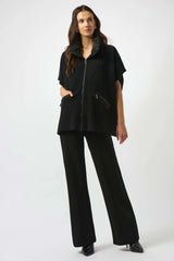 Joseph Ribkoff Faux Leather Trimmed Poncho Sleeve Jacket 253998 Black