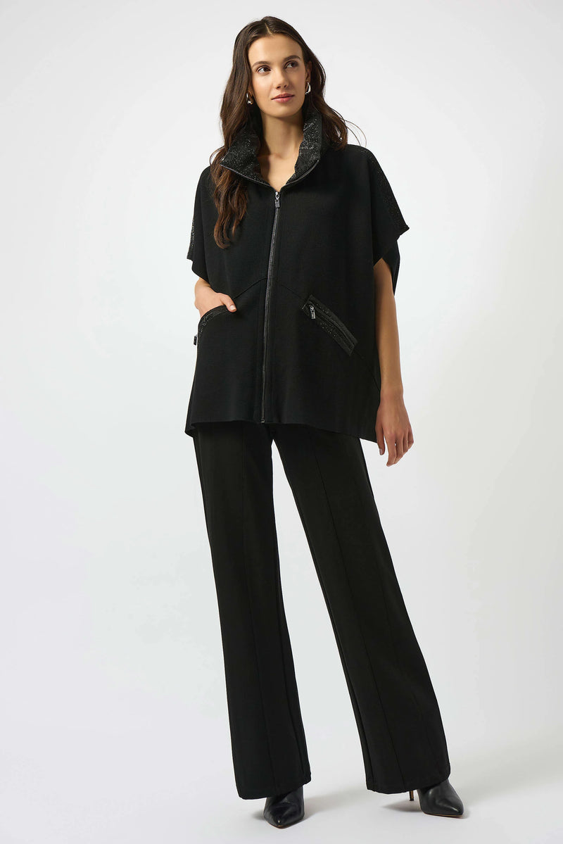 Joseph Ribkoff Faux Leather Trimmed Poncho Sleeve Jacket 253998 Black
