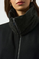 Joseph Ribkoff Faux Leather Trimmed Poncho Sleeve Jacket 253998 Black