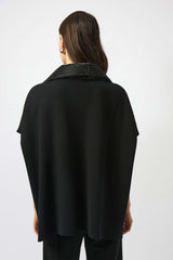 Joseph Ribkoff Faux Leather Trimmed Poncho Sleeve Jacket 253998 Black
