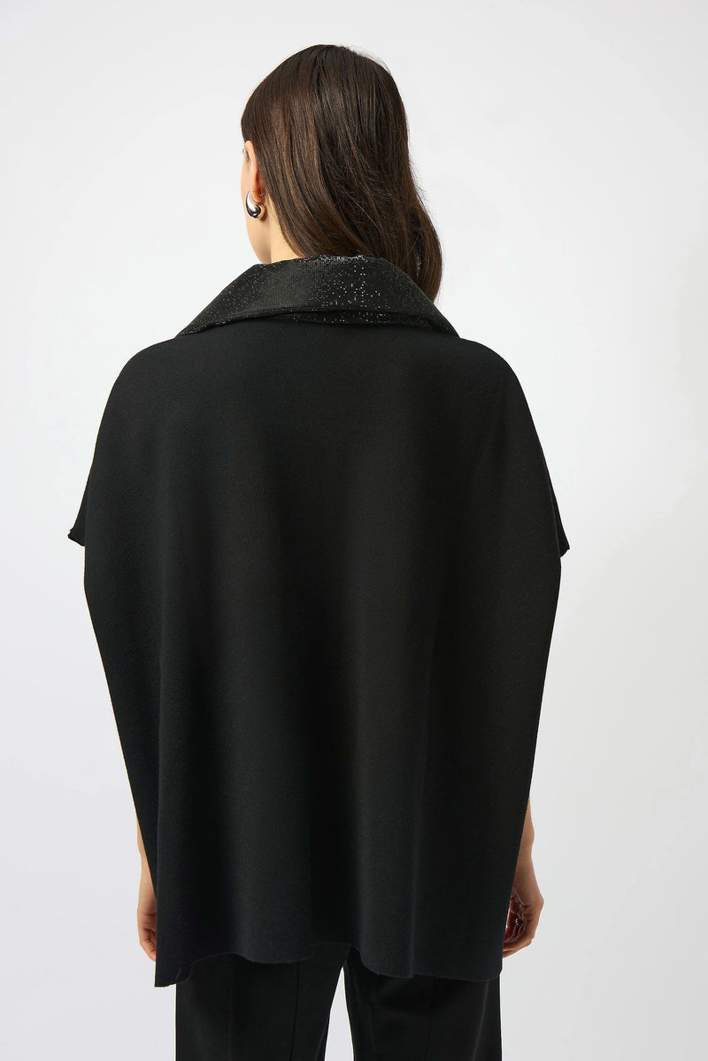 Joseph Ribkoff Faux Leather Trimmed Poncho Sleeve Jacket 253998 Black