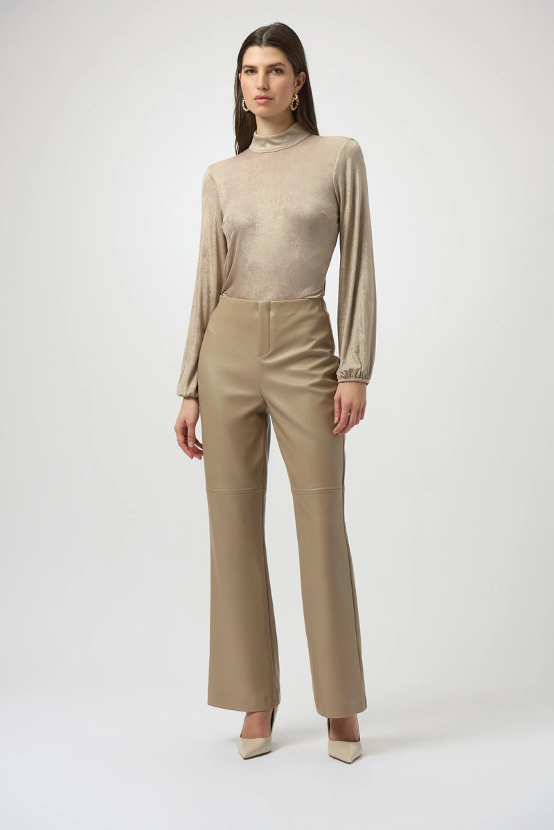 Joseph Ribkoff Leatherette Wide Leg Pull-On Pants 254044 Fawn