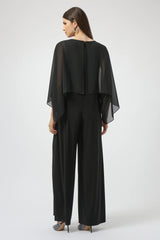 Joseph Ribkoff Silky Knit and Chiffon Wide Leg Jumpsuit 254055 Black