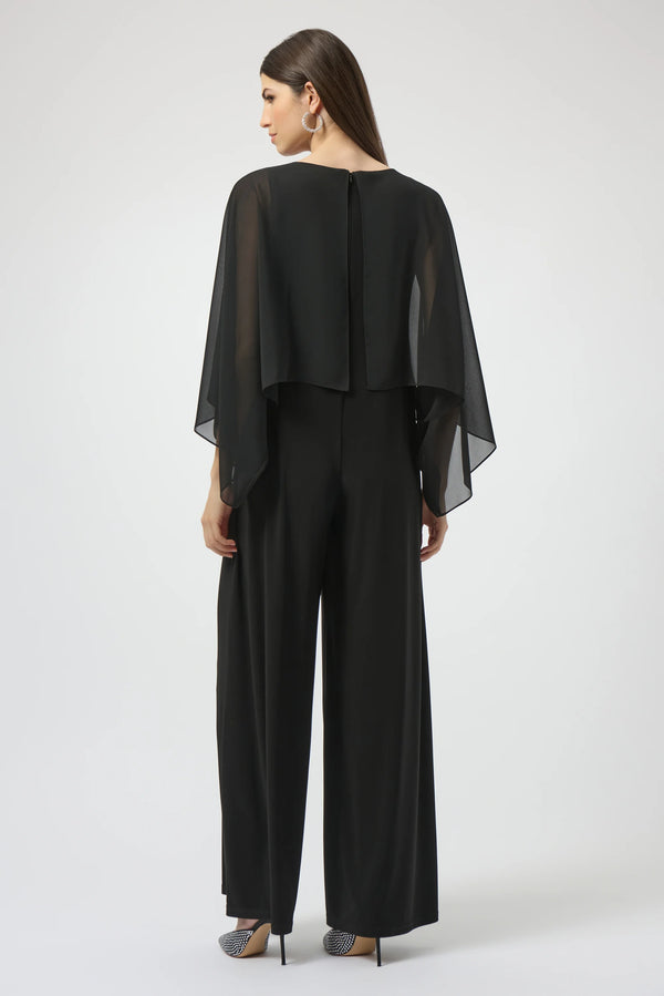 Joseph Ribkoff Silky Knit and Chiffon Wide Leg Jumpsuit 254055 Black