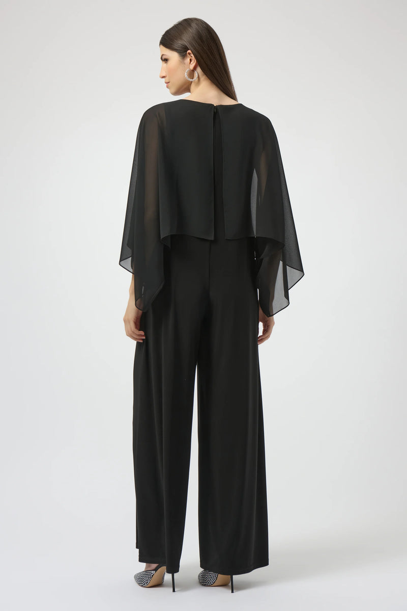 Joseph Ribkoff Silky Knit and Chiffon Wide Leg Jumpsuit 254055 Black
