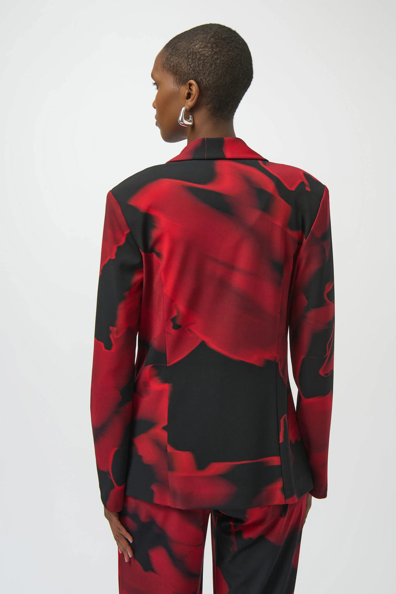 Joseph Ribkoff Silky Knit Abstract Print Straight Blazer 254092 Black/Red