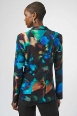 Joseph Ribkoff Silky Knit Abstract Print Fitted Blazer 254104 Black/Multi