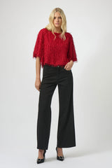 Joseph Ribkoff Novelty Fringe Boxy Top 254105 Red