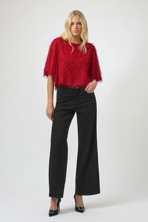 Joseph Ribkoff Novelty Fringe Boxy Top 254105 Red