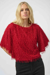 Joseph Ribkoff Novelty Fringe Boxy Top 254105 Red