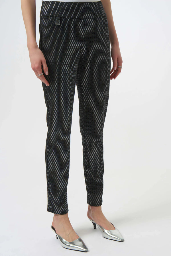 Joseph Ribkoff Foiled Heavy Knit Slim Fit Pants 254143 Black/Silver