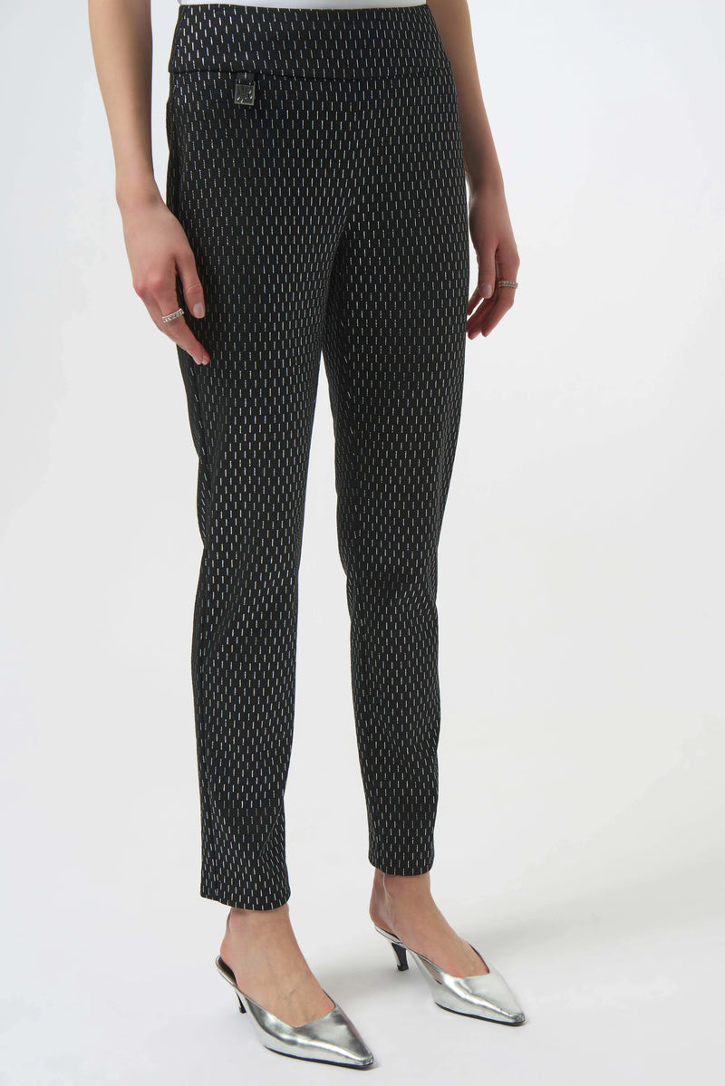 Joseph Ribkoff Foiled Heavy Knit Slim Fit Pants 254143 Black/Silver