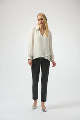 Joseph Ribkoff Foiled Heavy Knit Slim Fit Pants 254143 Black/Silver