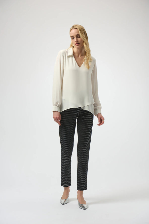 Joseph Ribkoff Foiled Heavy Knit Slim Fit Pants 254143 Black/Silver