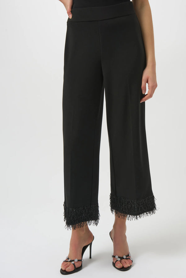 Joseph Ribkoff Silky Knit Culotte with Novelty Fringe Hem 254147 Black