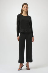 Joseph Ribkoff Silky Knit Culotte with Novelty Fringe Hem 254147 Black