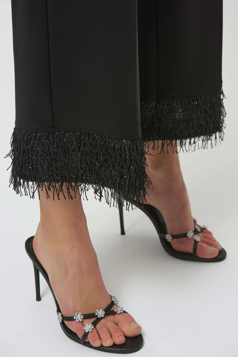 Joseph Ribkoff Silky Knit Culotte with Novelty Fringe Hem 254147 Black