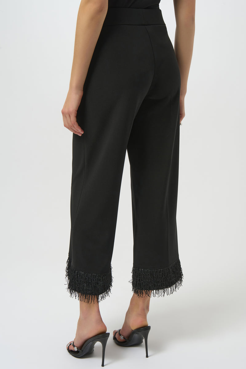 Joseph Ribkoff Silky Knit Culotte with Novelty Fringe Hem 254147 Black