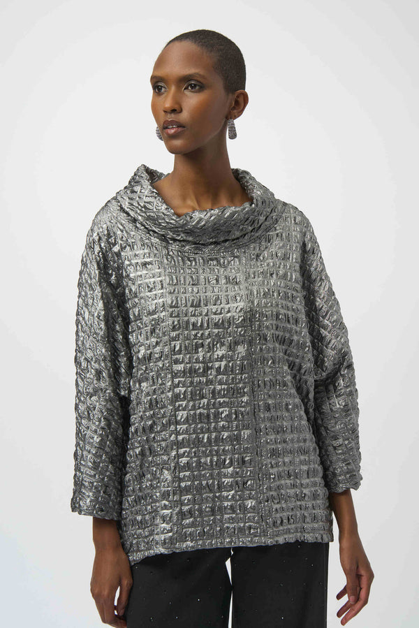 Joseph Ribkoff Foiled Jacquard Boxy Top 254169 Pewter