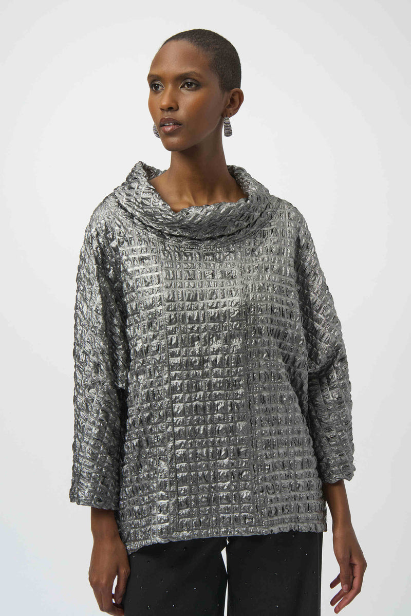 Joseph Ribkoff Foiled Jacquard Boxy Top 254169 Pewter