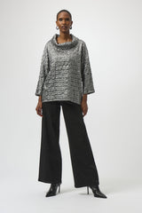 Joseph Ribkoff Foiled Jacquard Boxy Top 254169 Pewter