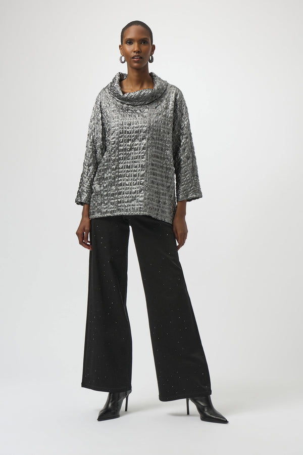 Joseph Ribkoff Foiled Jacquard Boxy Top 254169 Pewter