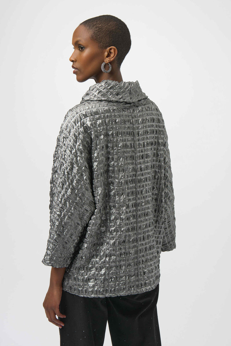 Joseph Ribkoff Foiled Jacquard Boxy Top 254169 Pewter