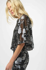 Joseph Ribkoff Sequin Embroidered Floral Print Boxy Top 254181 Black/Multi