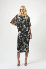 Joseph Ribkoff Sequin Embroidered Floral Print Boxy Top 254181 Black/Multi