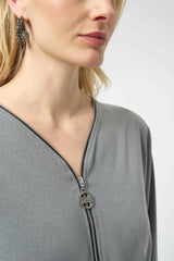 Joseph Ribkoff Melange Silky Knit Boxy Top with Zipper Detail 254205 Grey Melange