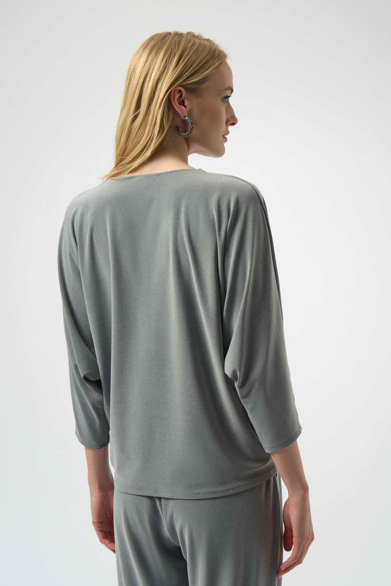 Joseph Ribkoff Melange Silky Knit Boxy Top with Zipper Detail 254205 Grey Melange