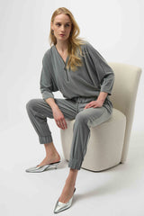 Joseph Ribkoff Melange Silky Knit Boxy Top with Zipper Detail 254205 Grey Melange