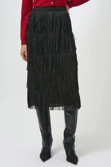 Joseoh Ribkoff Pleated Pencil Skirt with Tiered Fringes 254901 Black