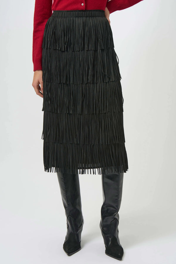 Joseoh Ribkoff Pleated Pencil Skirt with Tiered Fringes 254901 Black