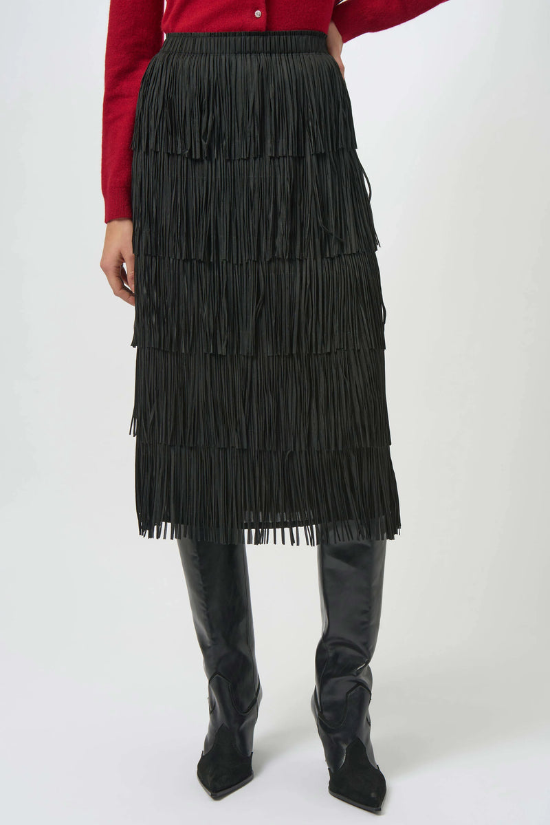 Joseoh Ribkoff Pleated Pencil Skirt with Tiered Fringes 254901 Black