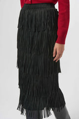 Joseoh Ribkoff Pleated Pencil Skirt with Tiered Fringes 254901 Black