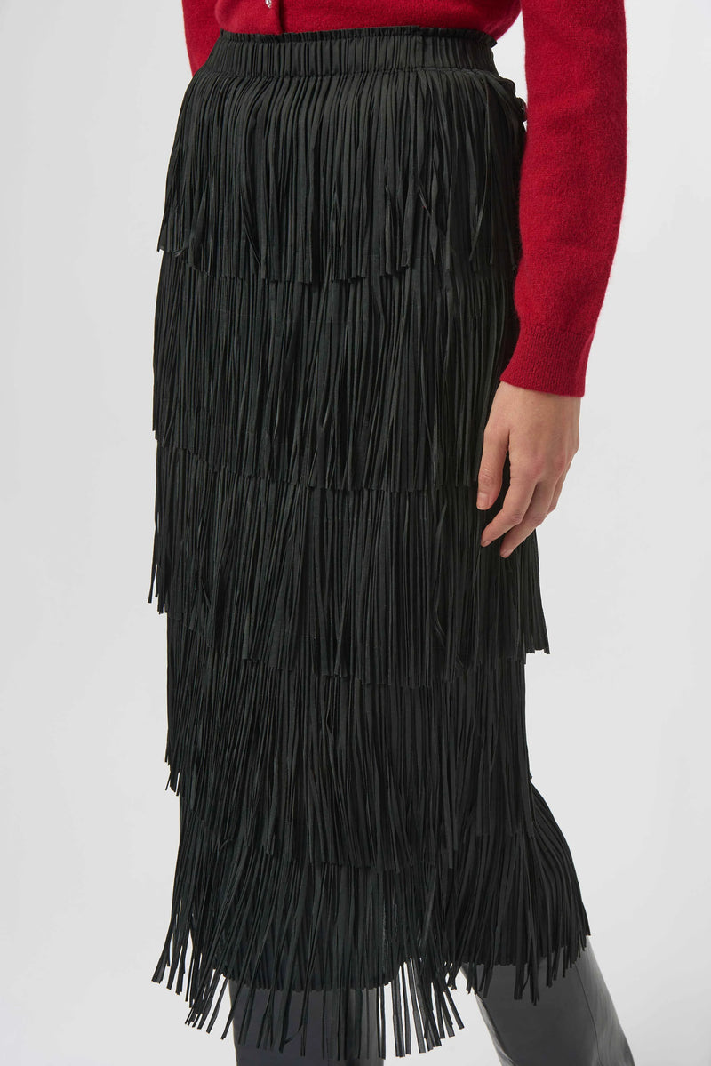 Joseoh Ribkoff Pleated Pencil Skirt with Tiered Fringes 254901 Black