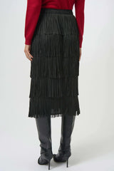 Joseoh Ribkoff Pleated Pencil Skirt with Tiered Fringes 254901 Black