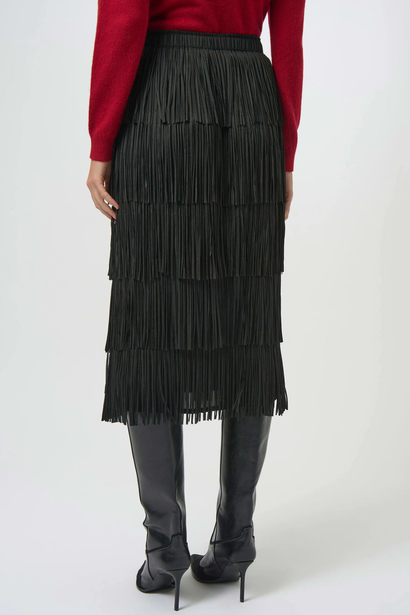 Joseoh Ribkoff Pleated Pencil Skirt with Tiered Fringes 254901 Black