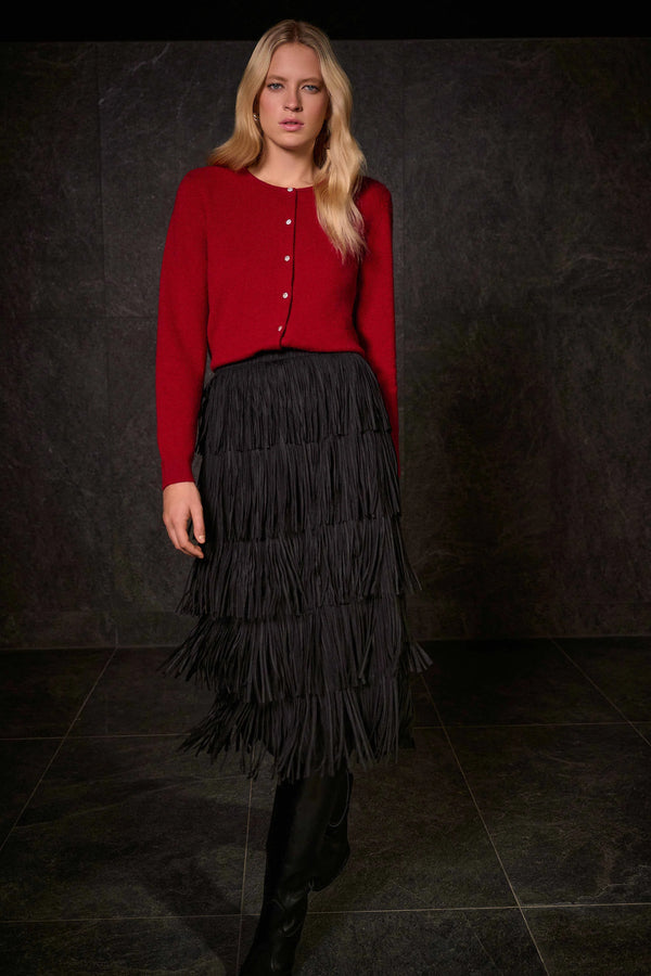 Joseoh Ribkoff Pleated Pencil Skirt with Tiered Fringes 254901 Black